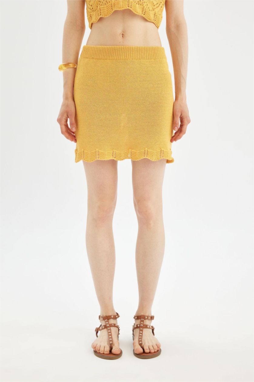 WOMAN Light Yellow Slim Fit Crochet Mini Skirt