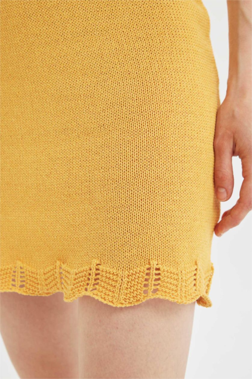 WOMAN Light Yellow Slim Fit Crochet Mini Skirt