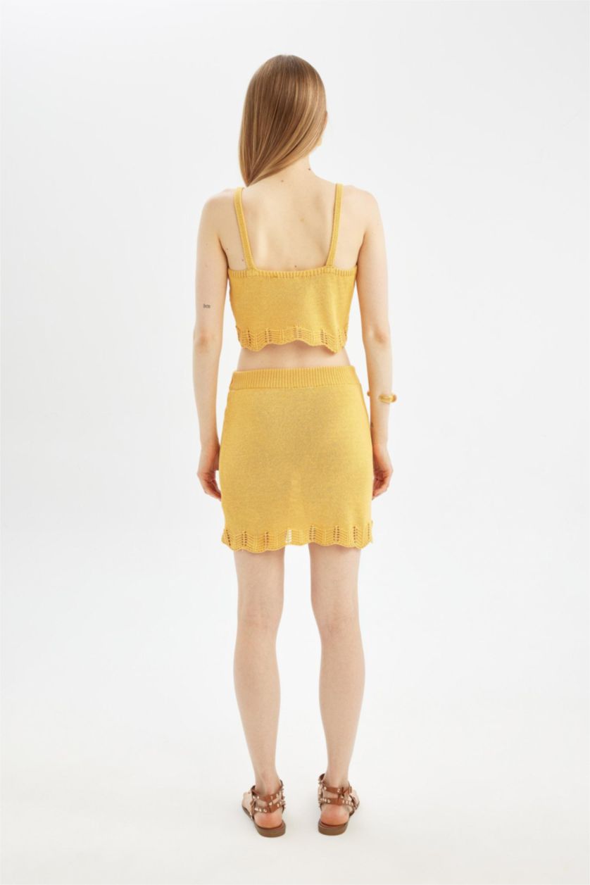 WOMAN Light Yellow Slim Fit Crochet Mini Skirt