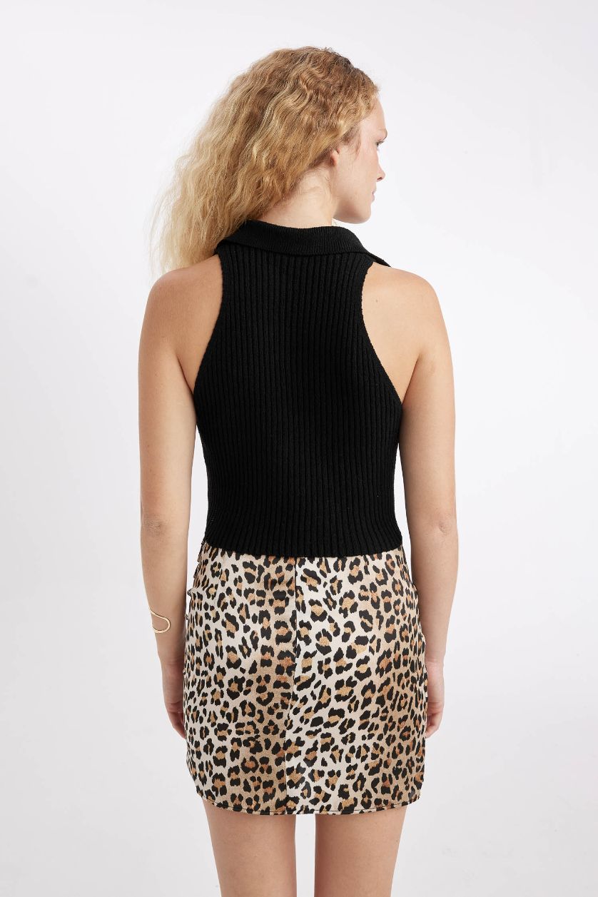 Kadın Siyah Coool Slim Fit Dar Kesim Düğmeli Triko Yelek	