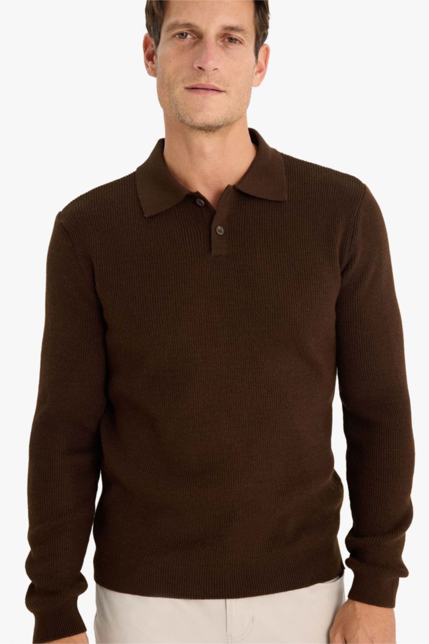 Erkek Kahve Standart Fıt Triko Kazak