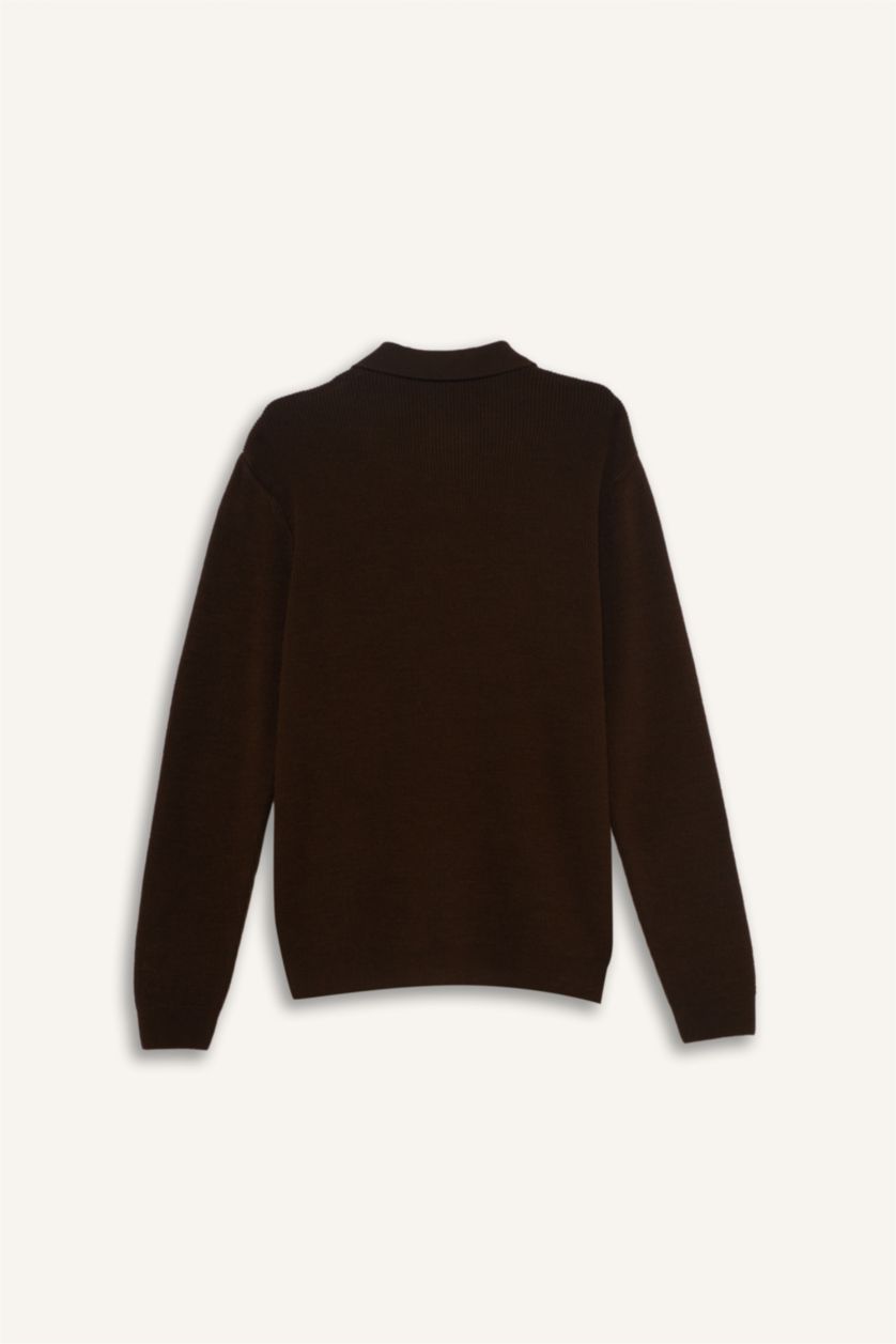 Erkek Kahve Standart Fıt Triko Kazak