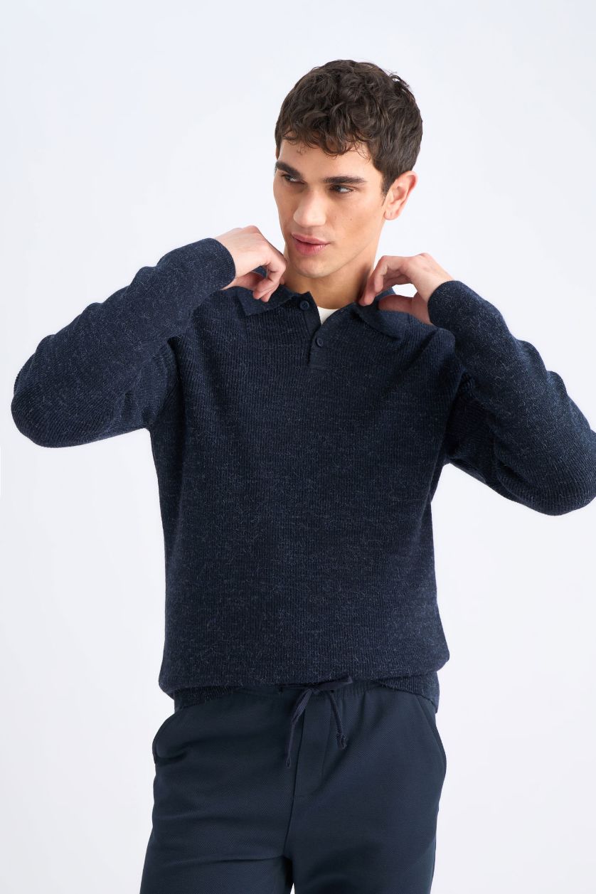 Erkek Lacivert Standart Fıt Triko Kazak
