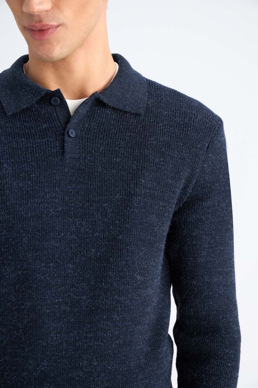 Erkek Lacivert Standart Fıt Triko Kazak