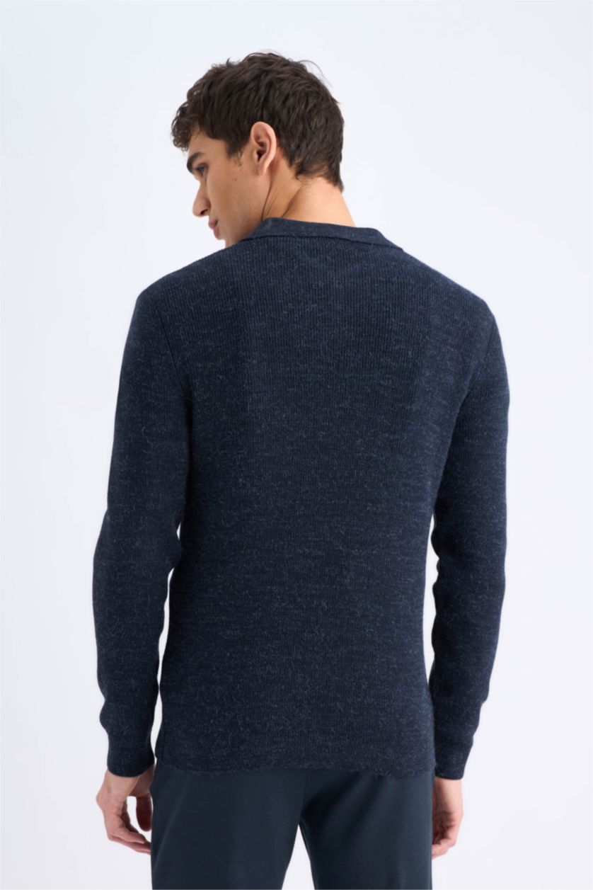 Erkek Lacivert Standart Fıt Triko Kazak