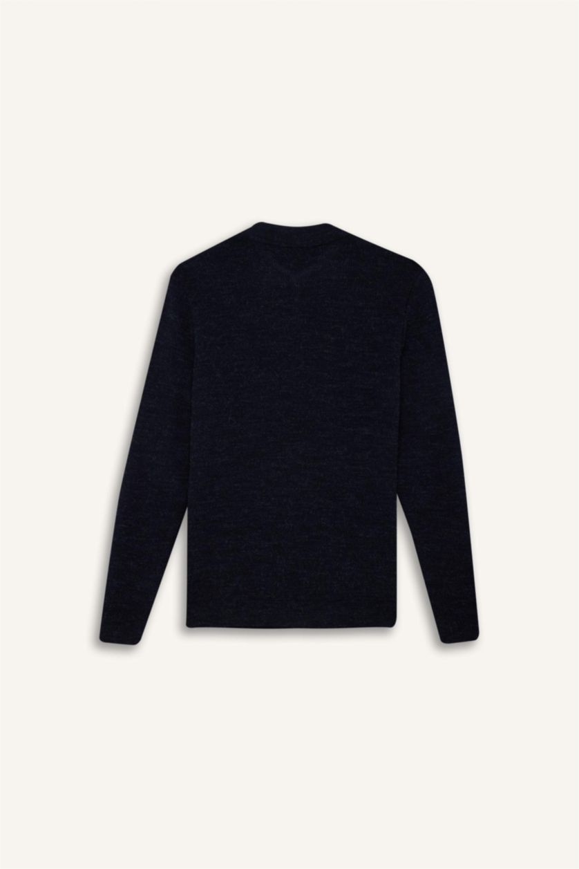 Erkek Lacivert Standart Fıt Triko Kazak