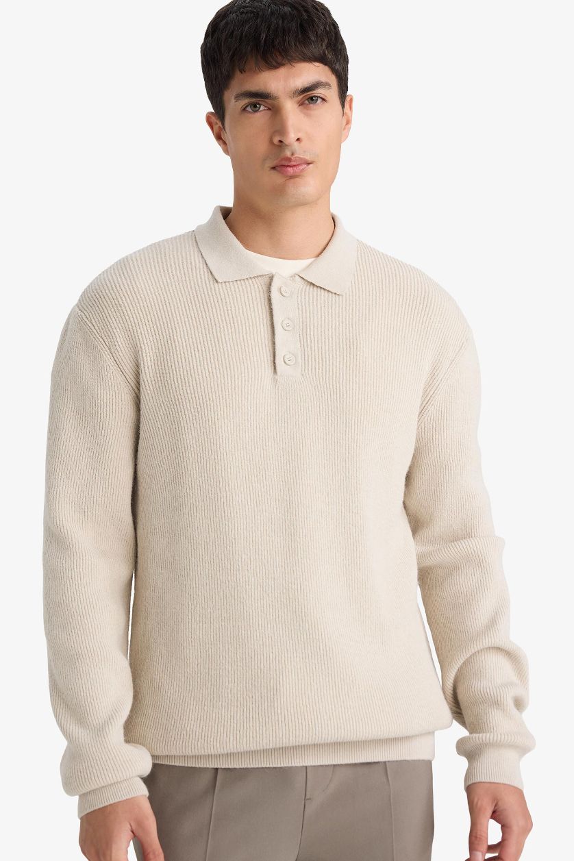 MAN Stone Standard Fit Polo Collar Knitwear Pullover