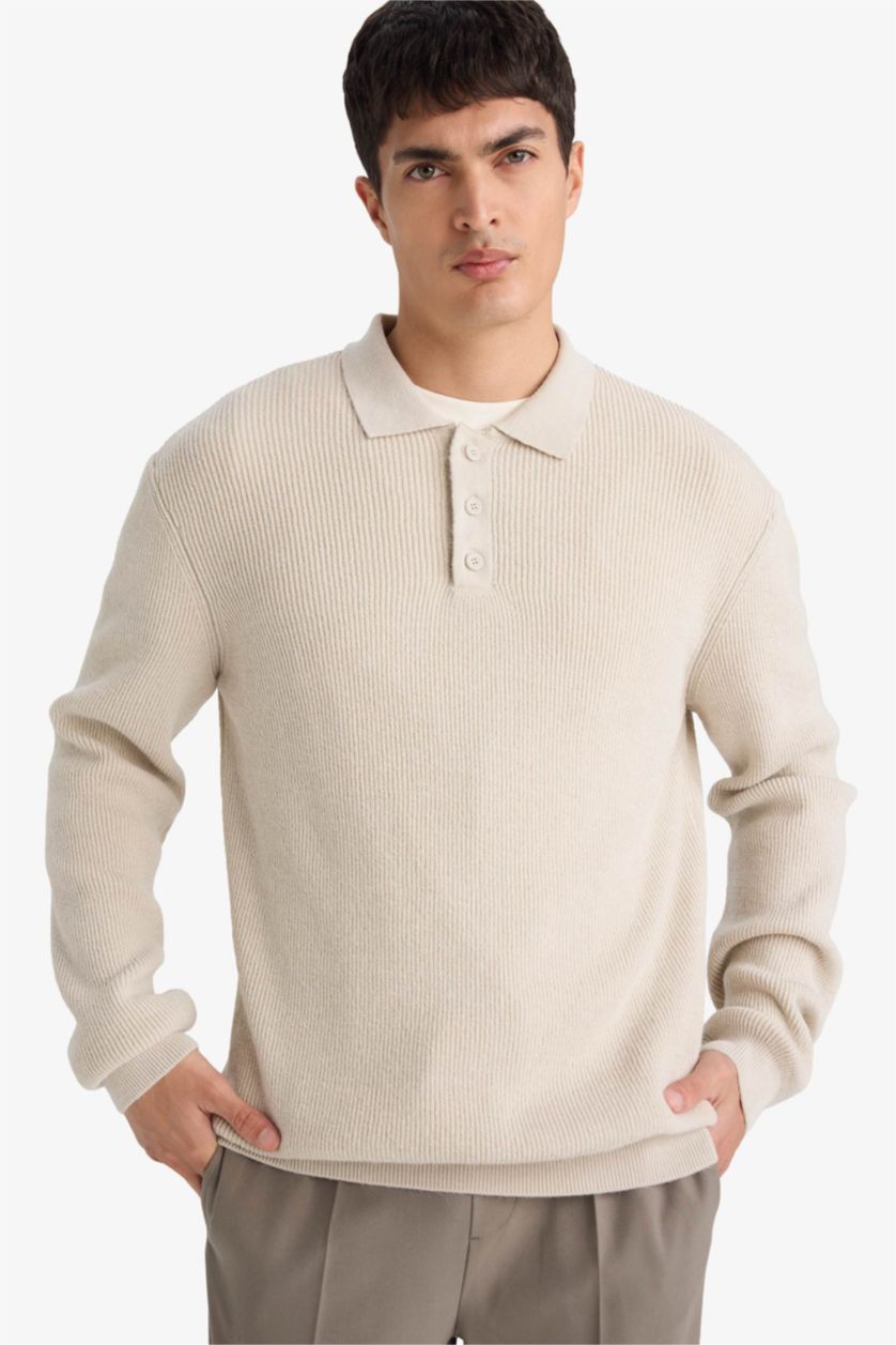 MAN Stone Standard Fit Polo Collar Knitwear Pullover