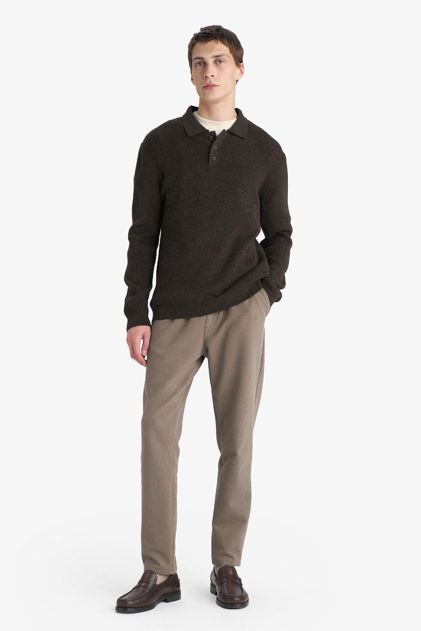 رجال بني بلوفر تريكو قصة عادية برقبة بولو