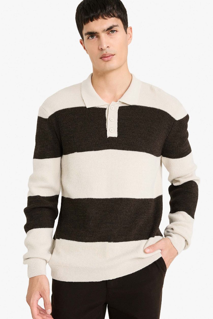 MAN Brown Standard Fit Polo Collar Knitwear Pullover