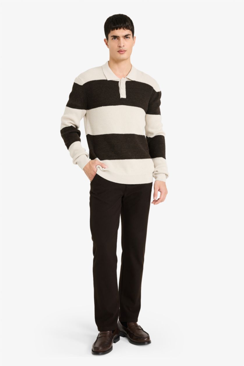 MAN Brown Standard Fit Polo Collar Knitwear Pullover