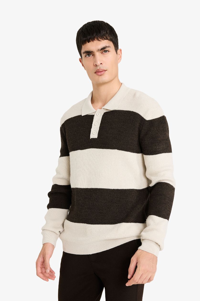 MAN Brown Standard Fit Polo Collar Knitwear Pullover