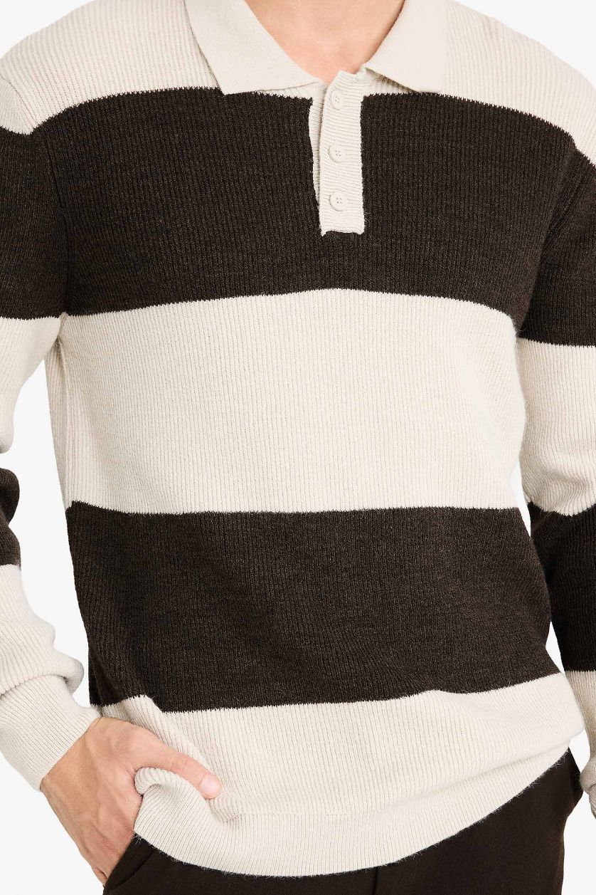 MAN Brown Standard Fit Polo Collar Knitwear Pullover