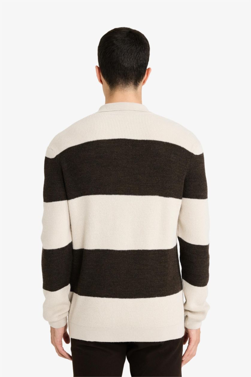 MAN Brown Standard Fit Polo Collar Knitwear Pullover