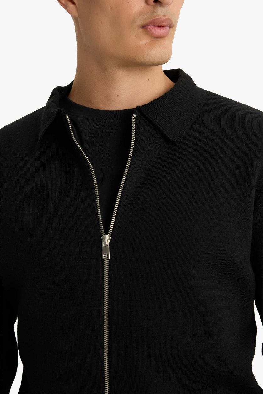 رجال أسود كارديجان قصة عادية برقبة بولو