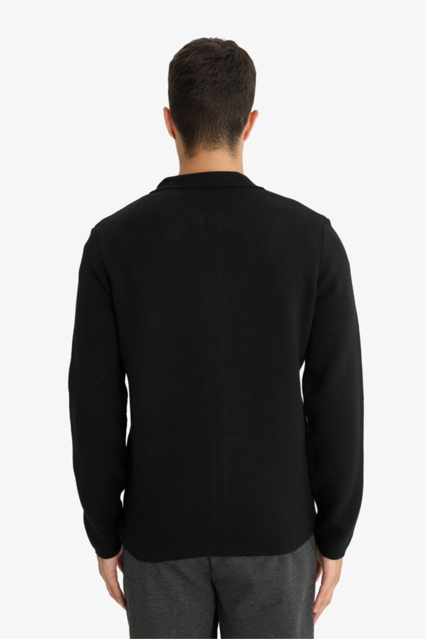 رجال أسود كارديجان قصة عادية برقبة بولو