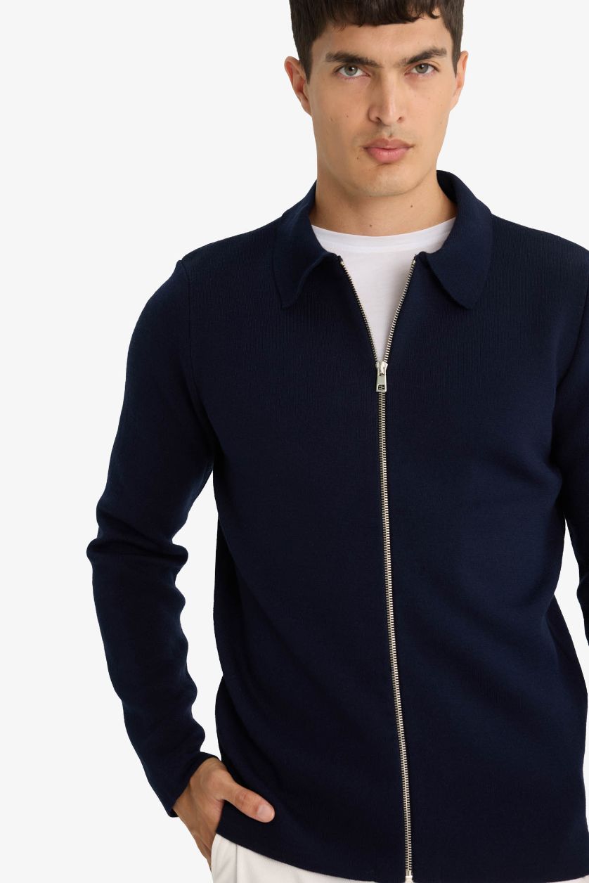 Man NAVY Standard Fit Polo Collar Knitwear Cardigan