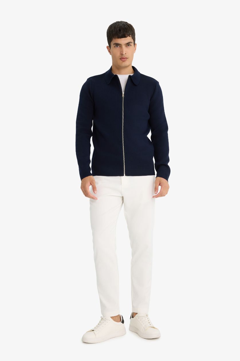 Man NAVY Standard Fit Polo Collar Knitwear Cardigan