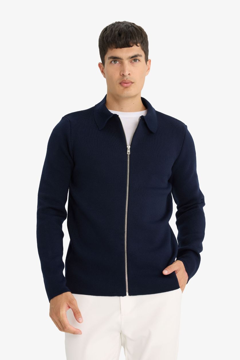 Man NAVY Standard Fit Polo Collar Knitwear Cardigan