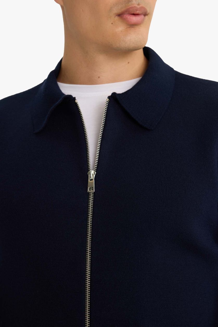 Man NAVY Standard Fit Polo Collar Knitwear Cardigan