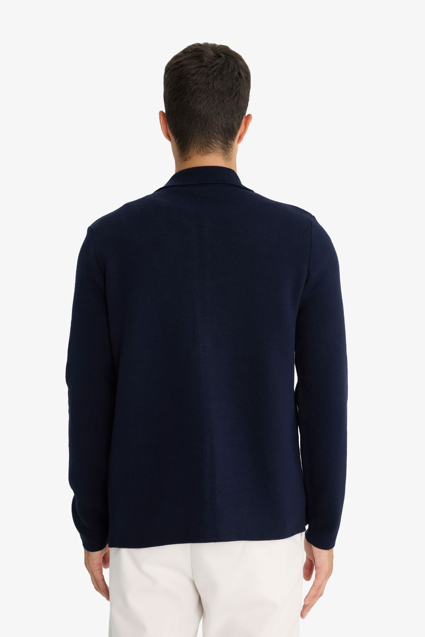 Man NAVY Standard Fit Polo Collar Knitwear Cardigan