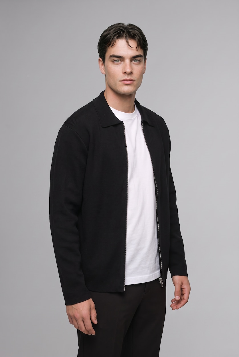 Man Black Standard Fit Knitwear Cardigan