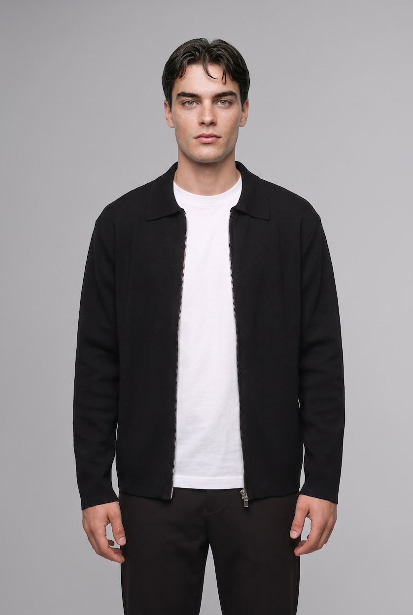 Man Black Standard Fit Knitwear Cardigan