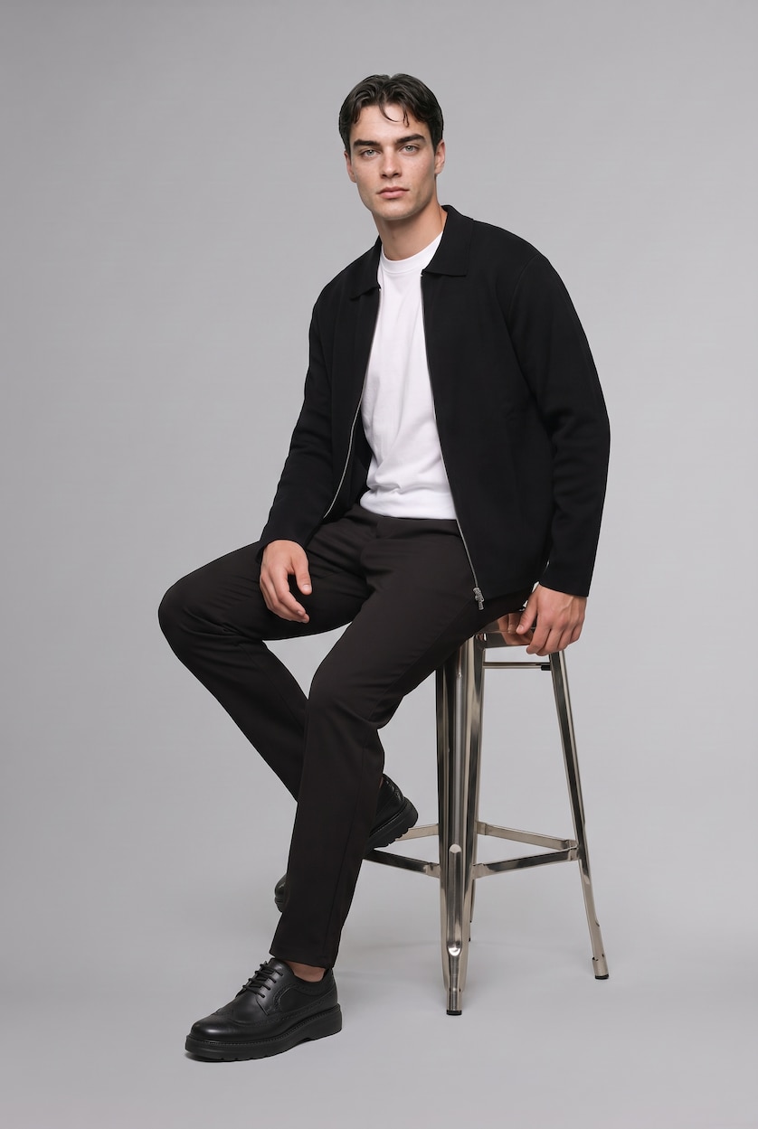 Man Black Standard Fit Knitwear Cardigan