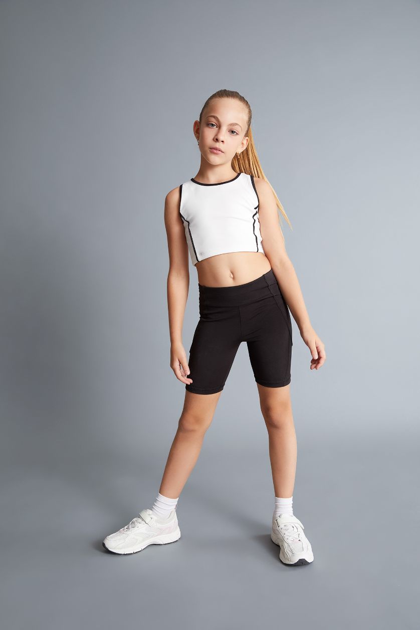 Kız Çocuk - Genç Kız Ekru Bisiklet Yaka Baskılı Atlet Kız Çocuk