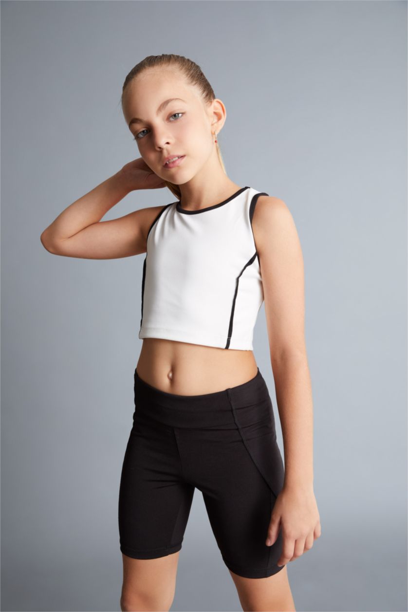 Kız Çocuk - Genç Kız Ekru Bisiklet Yaka Baskılı Atlet Kız Çocuk