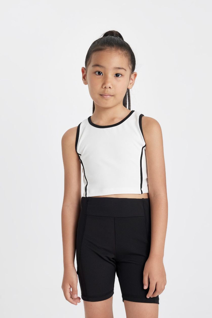 Kız Çocuk - Genç Kız Ekru Bisiklet Yaka Baskılı Atlet Kız Çocuk