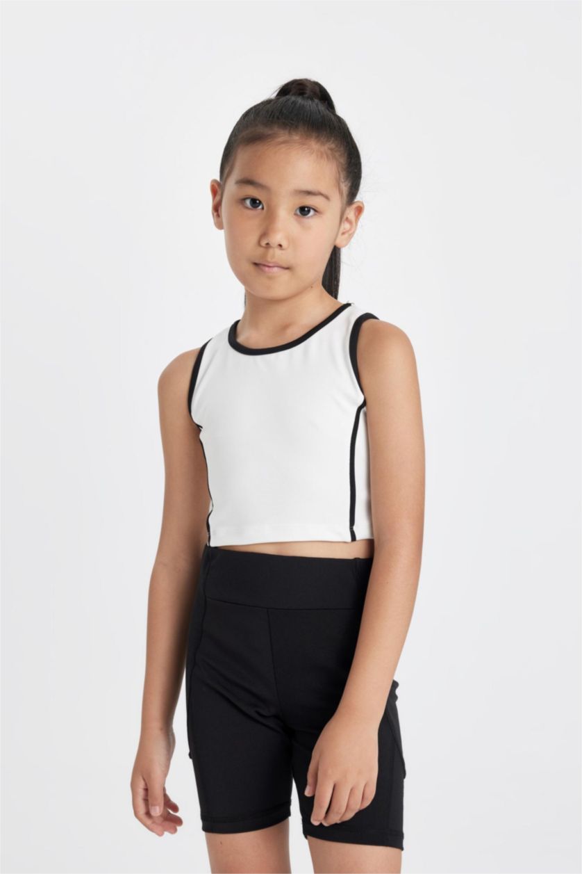 Kız Çocuk - Genç Kız Ekru Bisiklet Yaka Baskılı Atlet Kız Çocuk