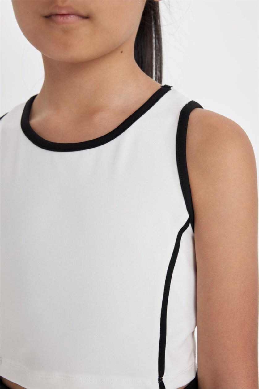 Kız Çocuk - Genç Kız Ekru Bisiklet Yaka Baskılı Atlet Kız Çocuk