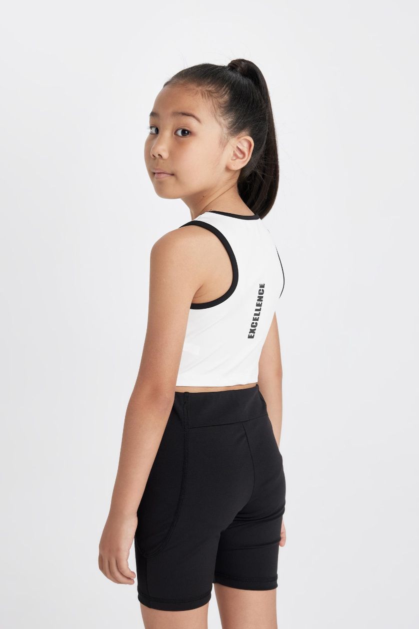 Kız Çocuk - Genç Kız Ekru Bisiklet Yaka Baskılı Atlet Kız Çocuk