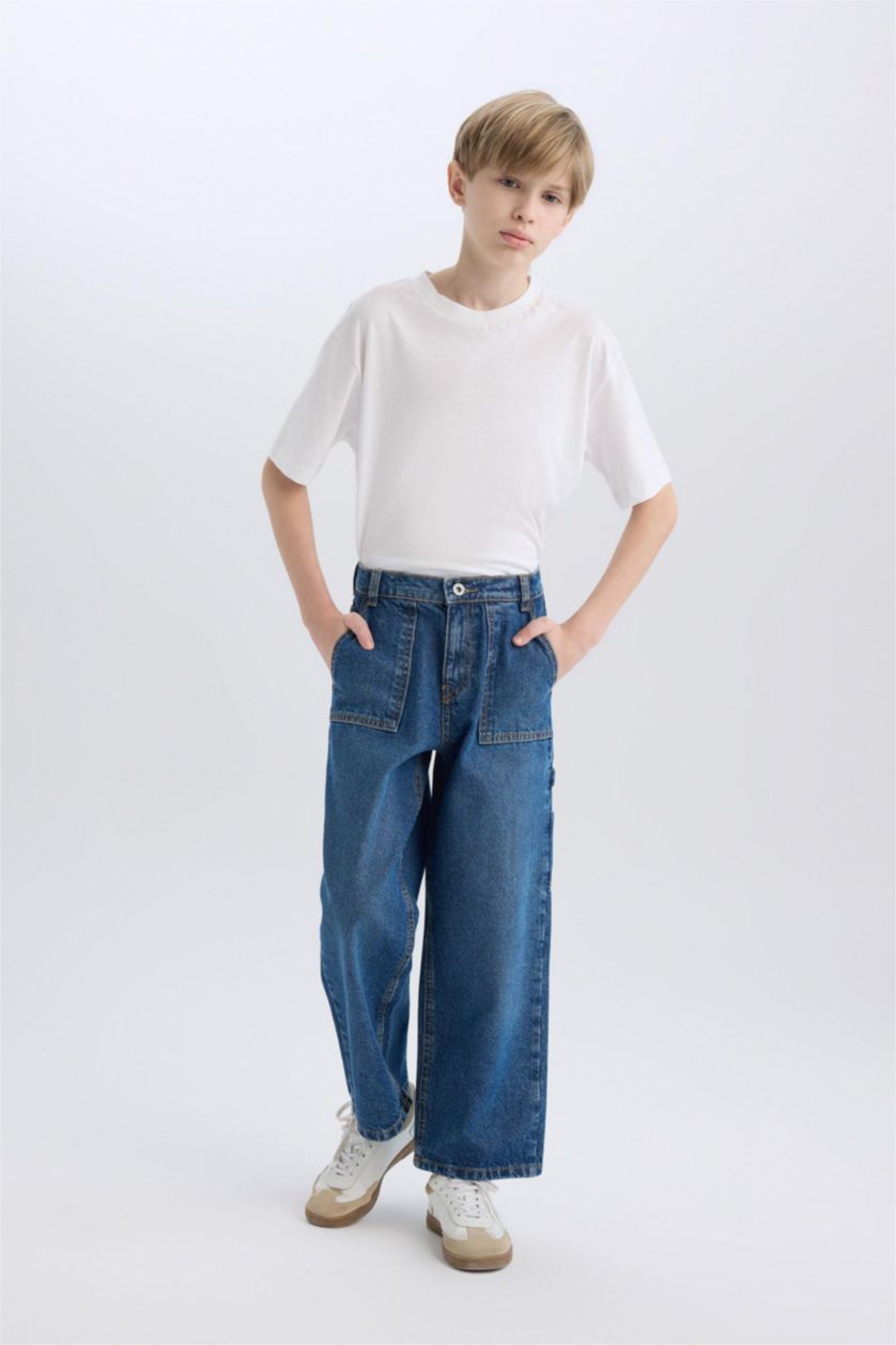Erkek Çocuk - Genç Erkek Mavi Wide Leg Jean Pantolon Erkek Çocuk