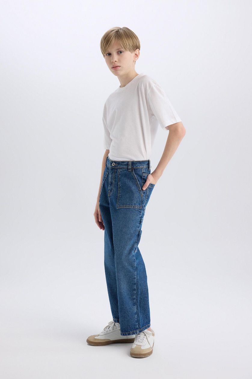 Erkek Çocuk - Genç Erkek Mavi Wide Leg Jean Pantolon Erkek Çocuk