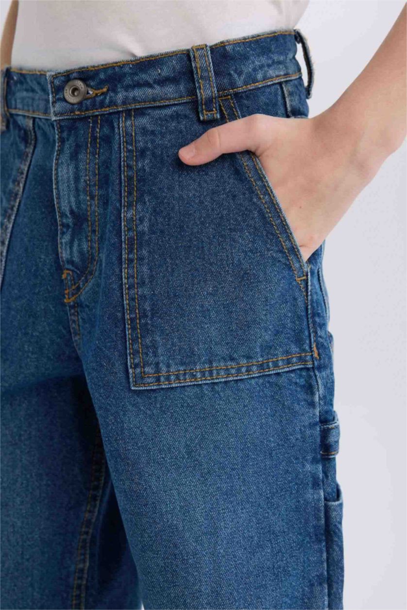 Erkek Çocuk - Genç Erkek Mavi Wide Leg Jean Pantolon Erkek Çocuk