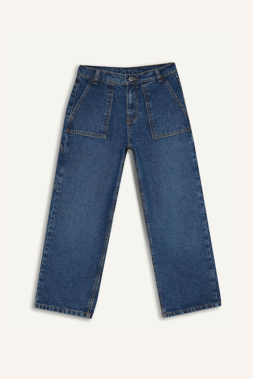 Erkek Çocuk - Genç Erkek Mavi Wide Leg Jean Pantolon Erkek Çocuk