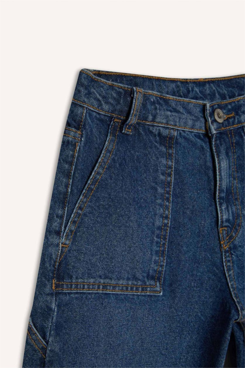Erkek Çocuk - Genç Erkek Mavi Wide Leg Jean Pantolon Erkek Çocuk