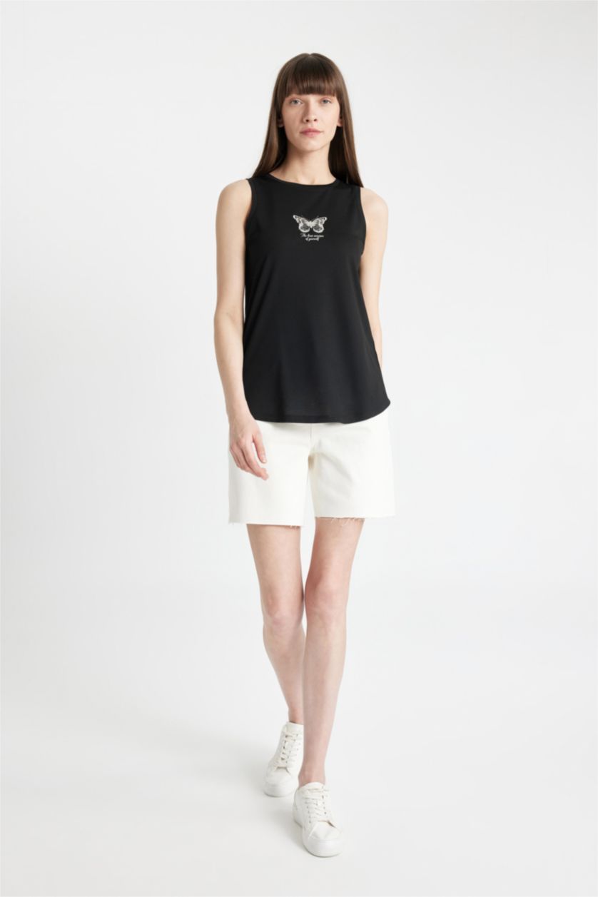 نساء أسود تيشيرت كت قصة عادية وطبعة شعار