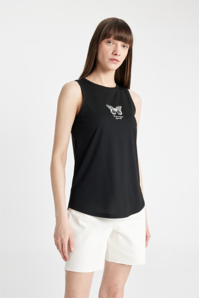 نساء أسود تيشيرت كت قصة عادية وطبعة شعار