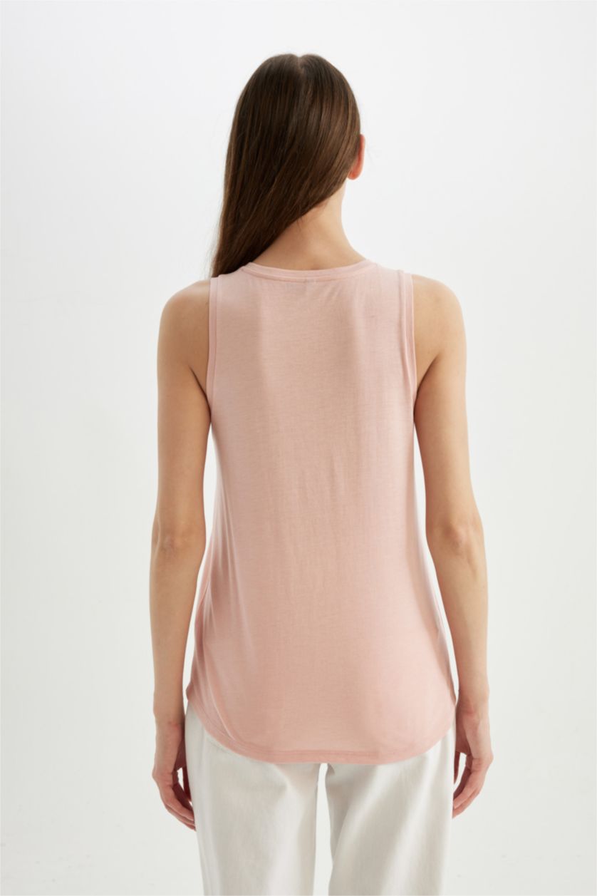 WOMAN Pink Regular Fit Printed Crew Neck Sleeveless T-Shirt