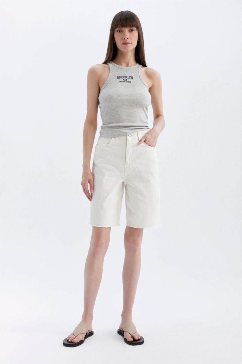 FEMME Gris Débardeur Slim imprimé à Col Halter et Camisole Côtelée