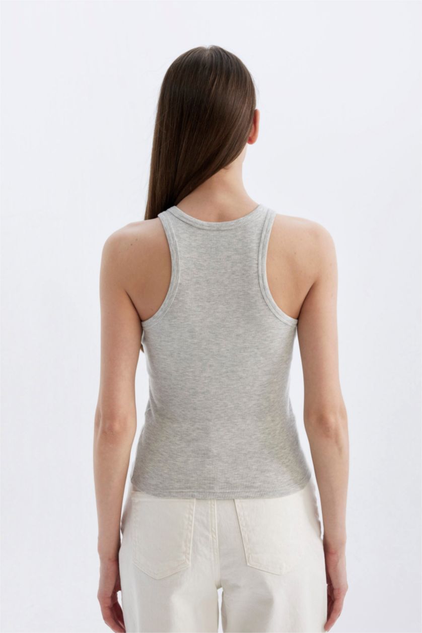 FEMME Gris Débardeur Slim imprimé à Col Halter et Camisole Côtelée