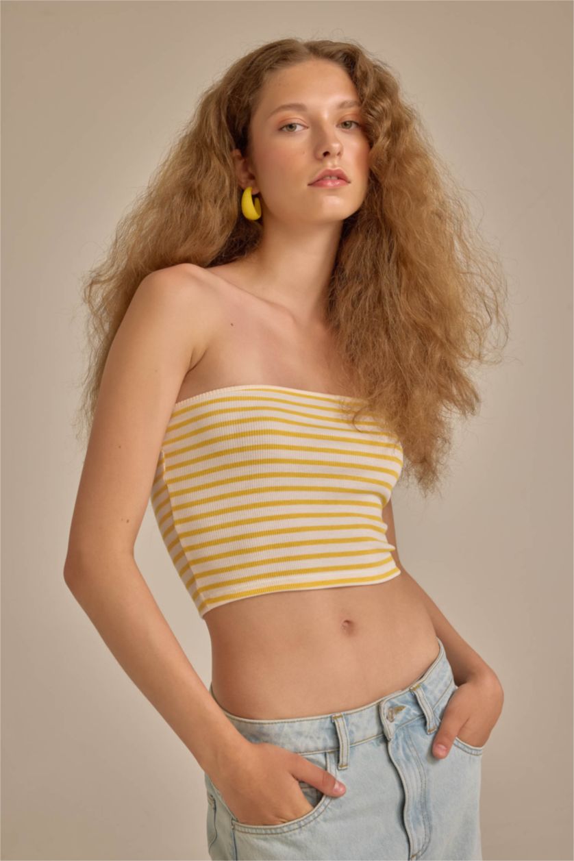 نساء أصفر كروب توب مضلع سليم فيت بدون حمالات