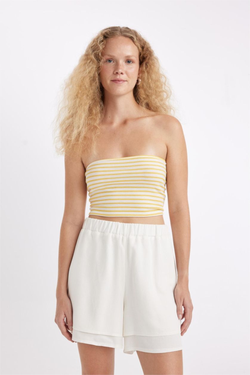 نساء أصفر كروب توب مضلع سليم فيت بدون حمالات