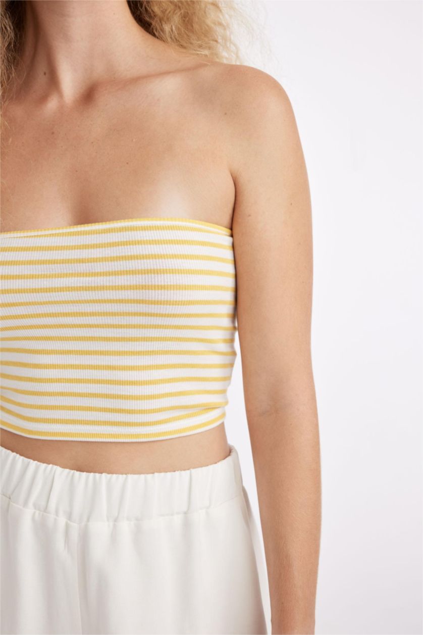 نساء أصفر كروب توب مضلع سليم فيت بدون حمالات