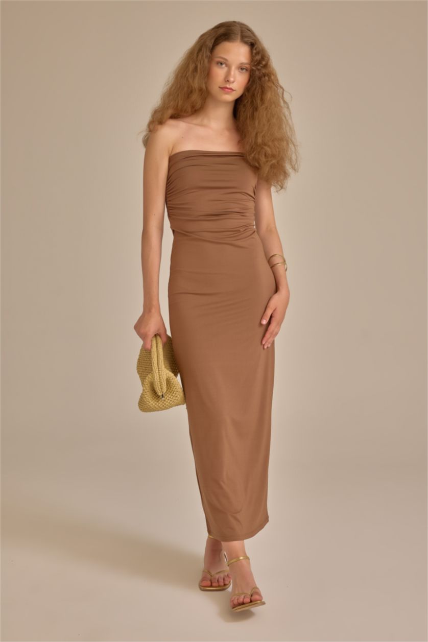 WOMAN Brown Strapless Maxi Dress
