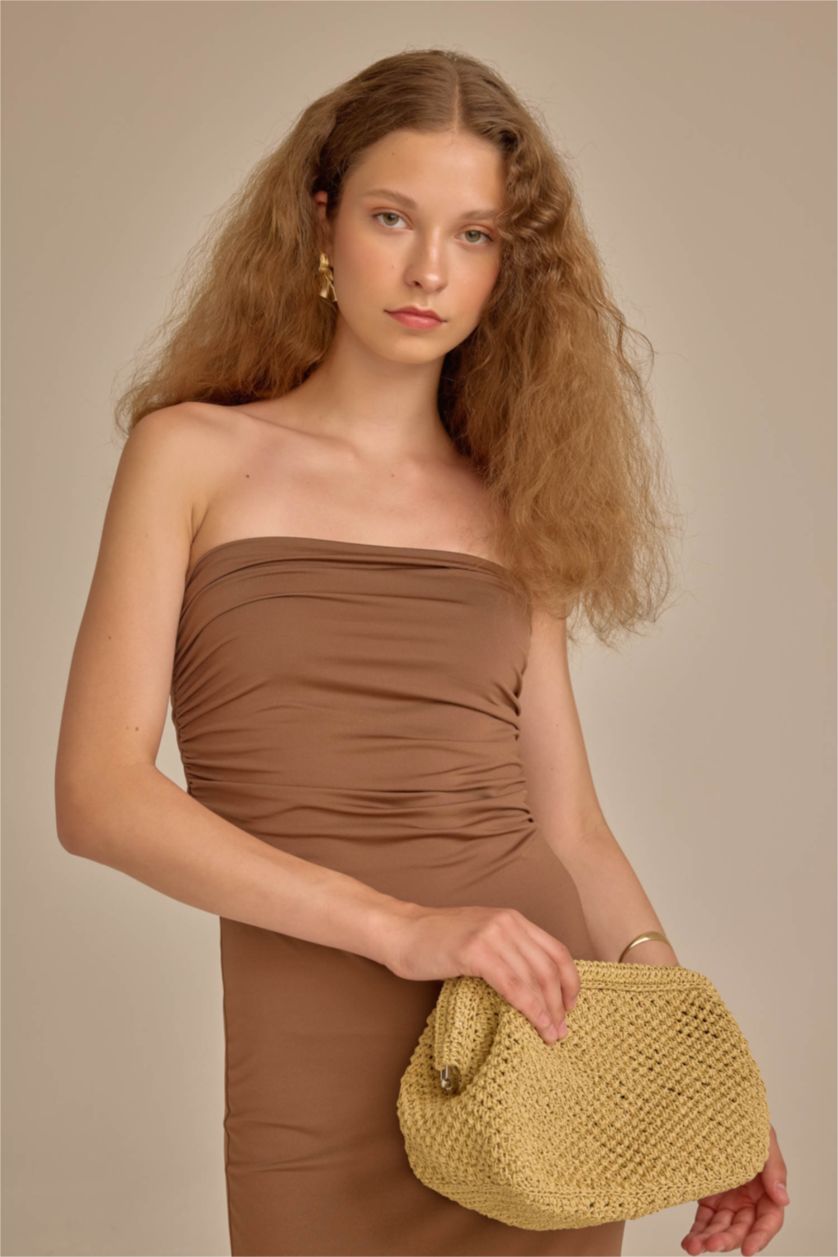 WOMAN Brown Strapless Maxi Dress