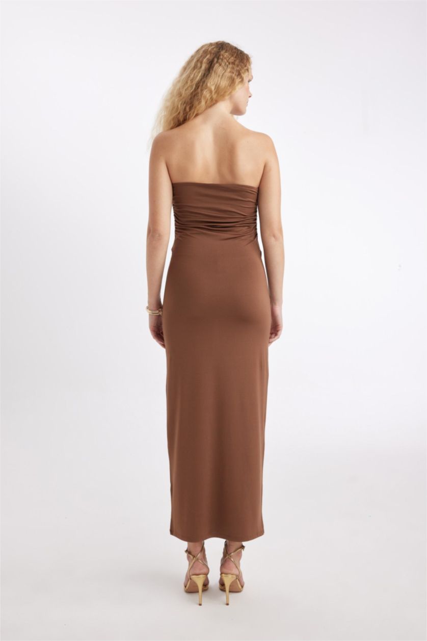 WOMAN Brown Strapless Maxi Dress